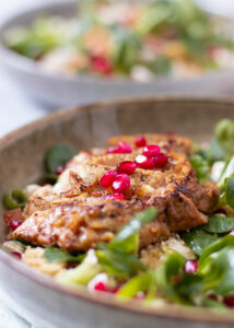 Kalfsribeye met een couscous salade van granaatappel, feta & munt
