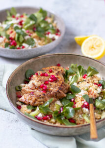 Kalfsribeye met een couscous salade van granaatappel, feta & munt