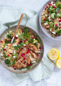 Kalfsribeye met een couscous salade van granaatappel, feta & munt