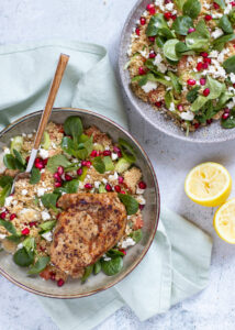 Kalfsribeye met een couscous salade van granaatappel, feta & munt